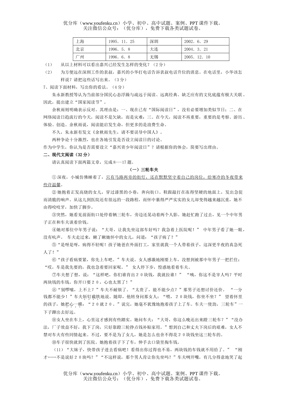 初中语文中考毕业生学业考试卷_第2页