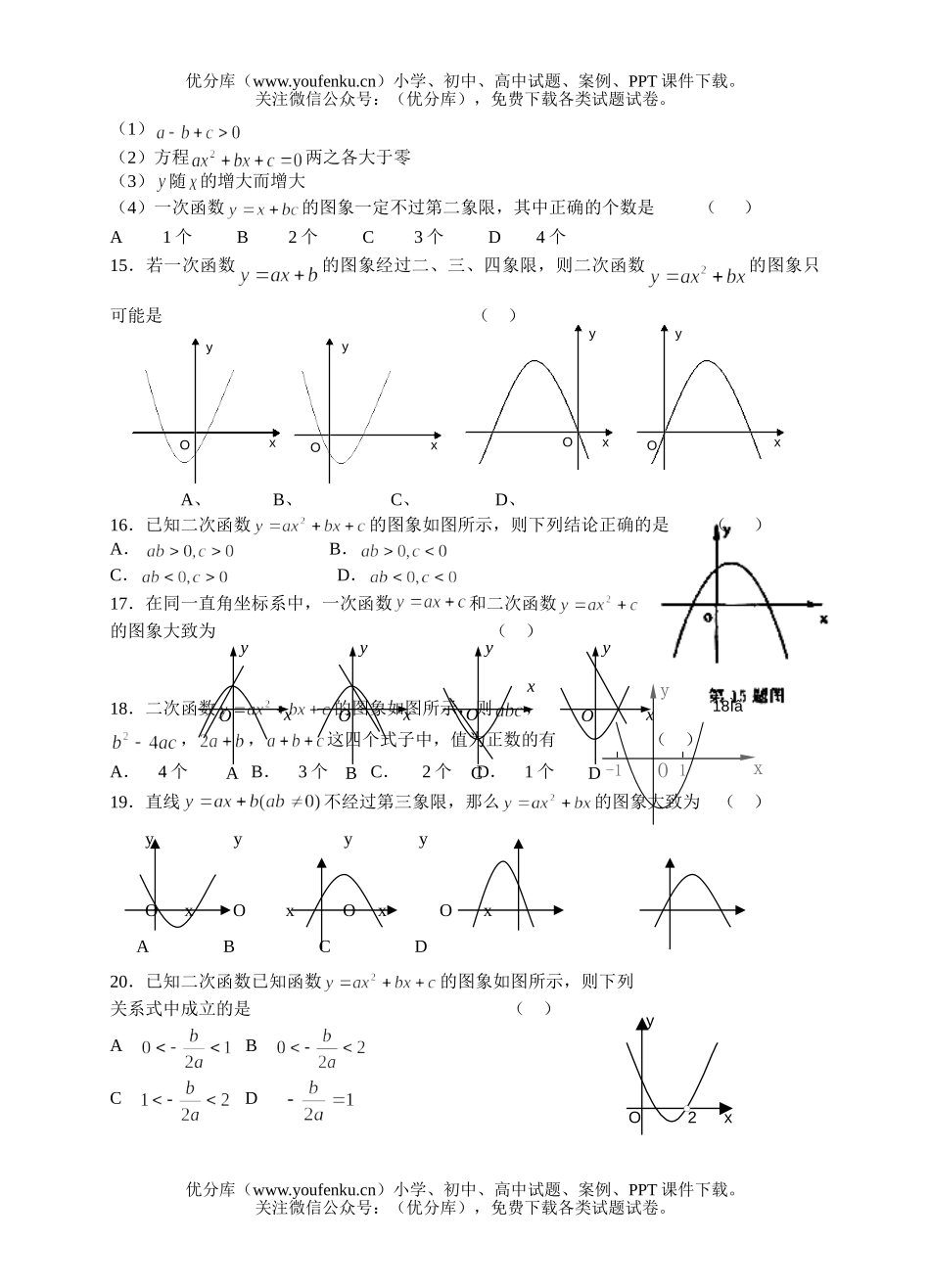 初中数学中考中考复习同步检测(14)(二次函数图象)试卷_第3页