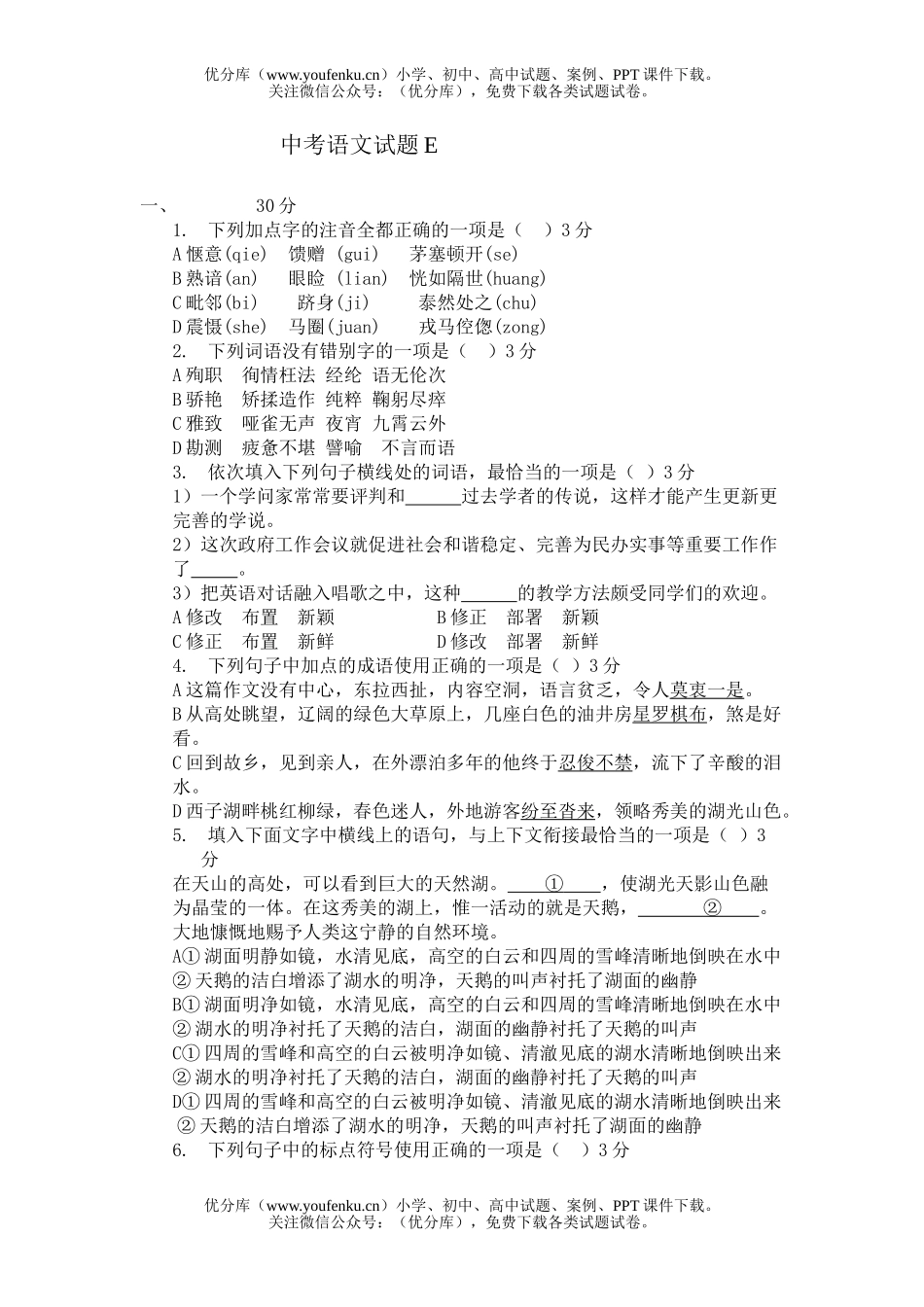 初中语文中考中考E试卷_第1页
