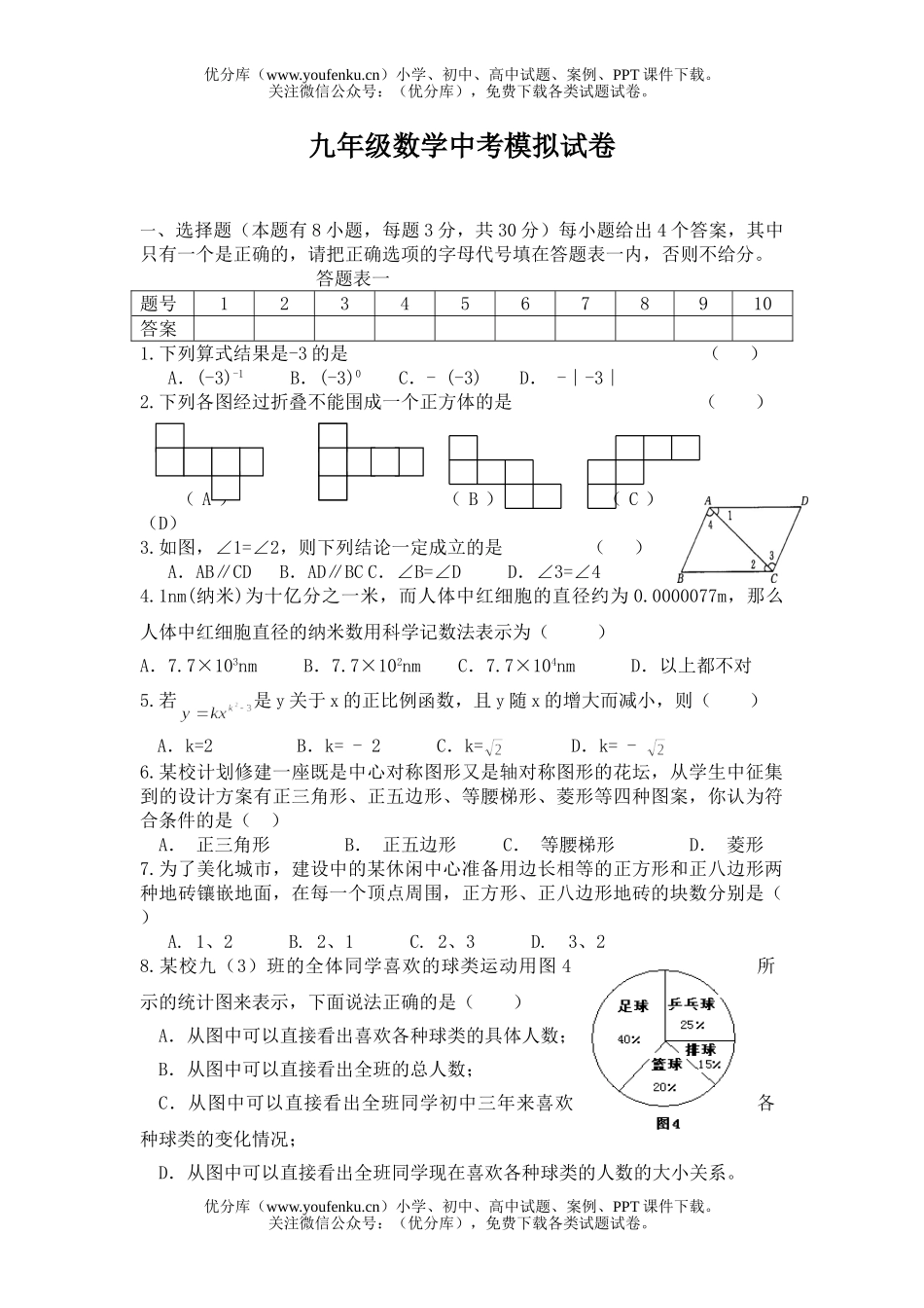初中数学中考中考模拟试卷_第1页