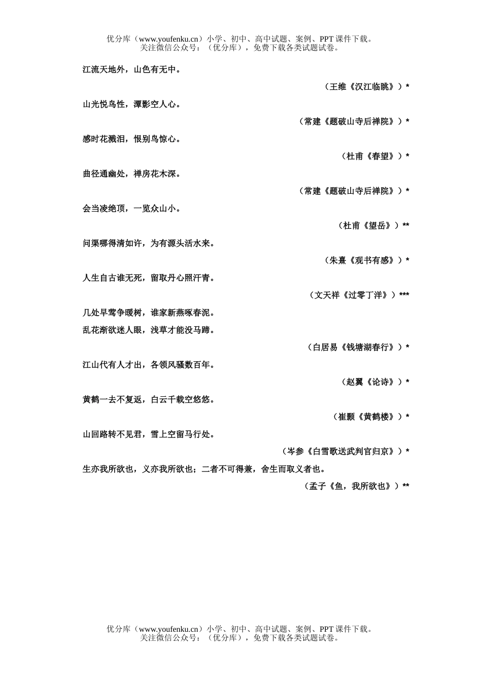 初中语文中考中考默写热点50句试卷_第2页