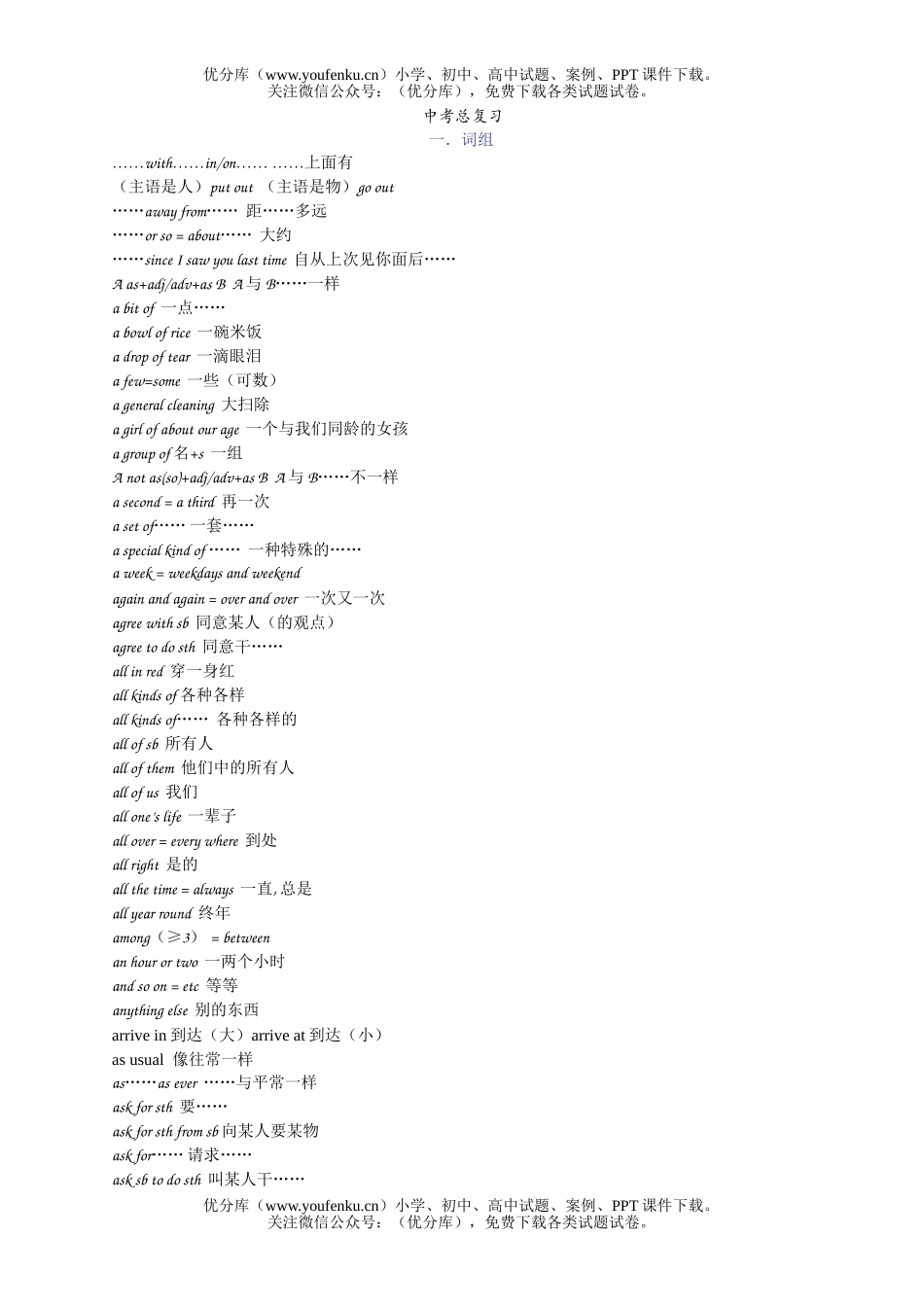 初中英语中考中考总复习试卷_第1页