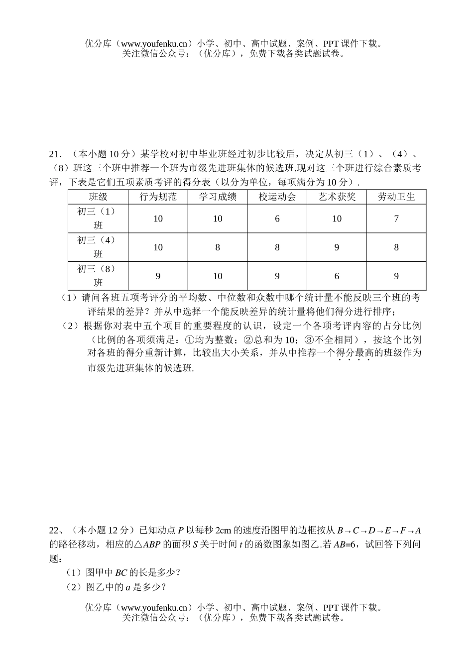 初中数学中考扬州中考全真模拟(3)试卷_第3页