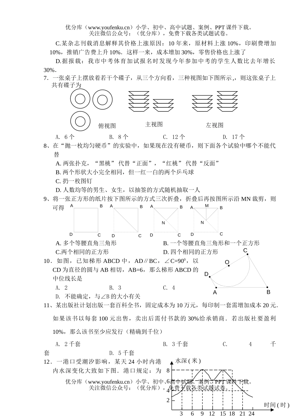 初中数学中考新课改中考模拟卷4试卷_第2页
