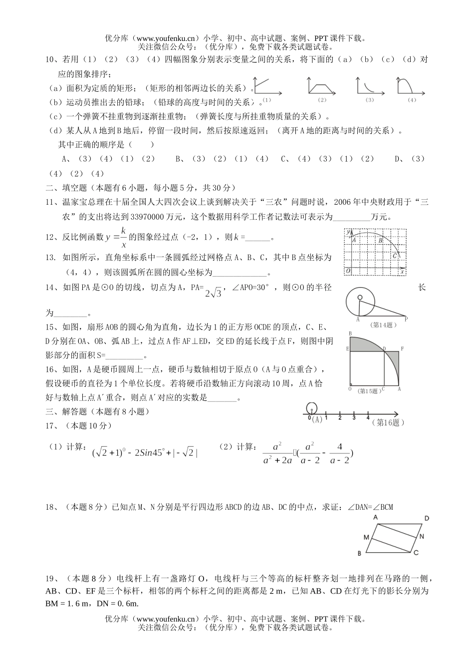 初中数学中考毕业生学业考试模拟(1)试卷_第2页