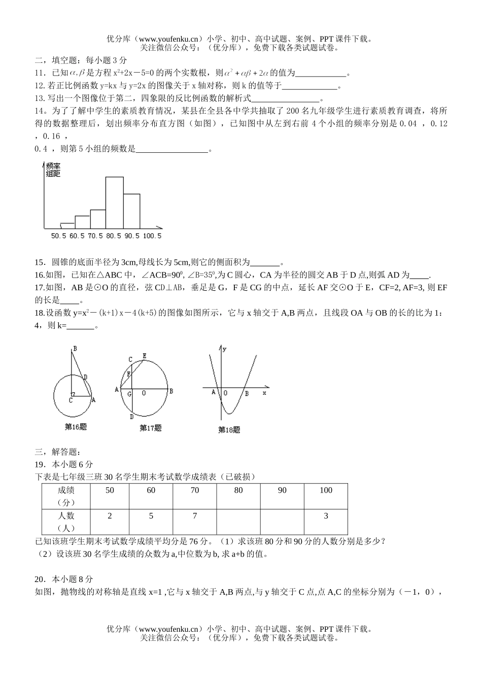 初中数学中考结课质量调查试卷_第2页
