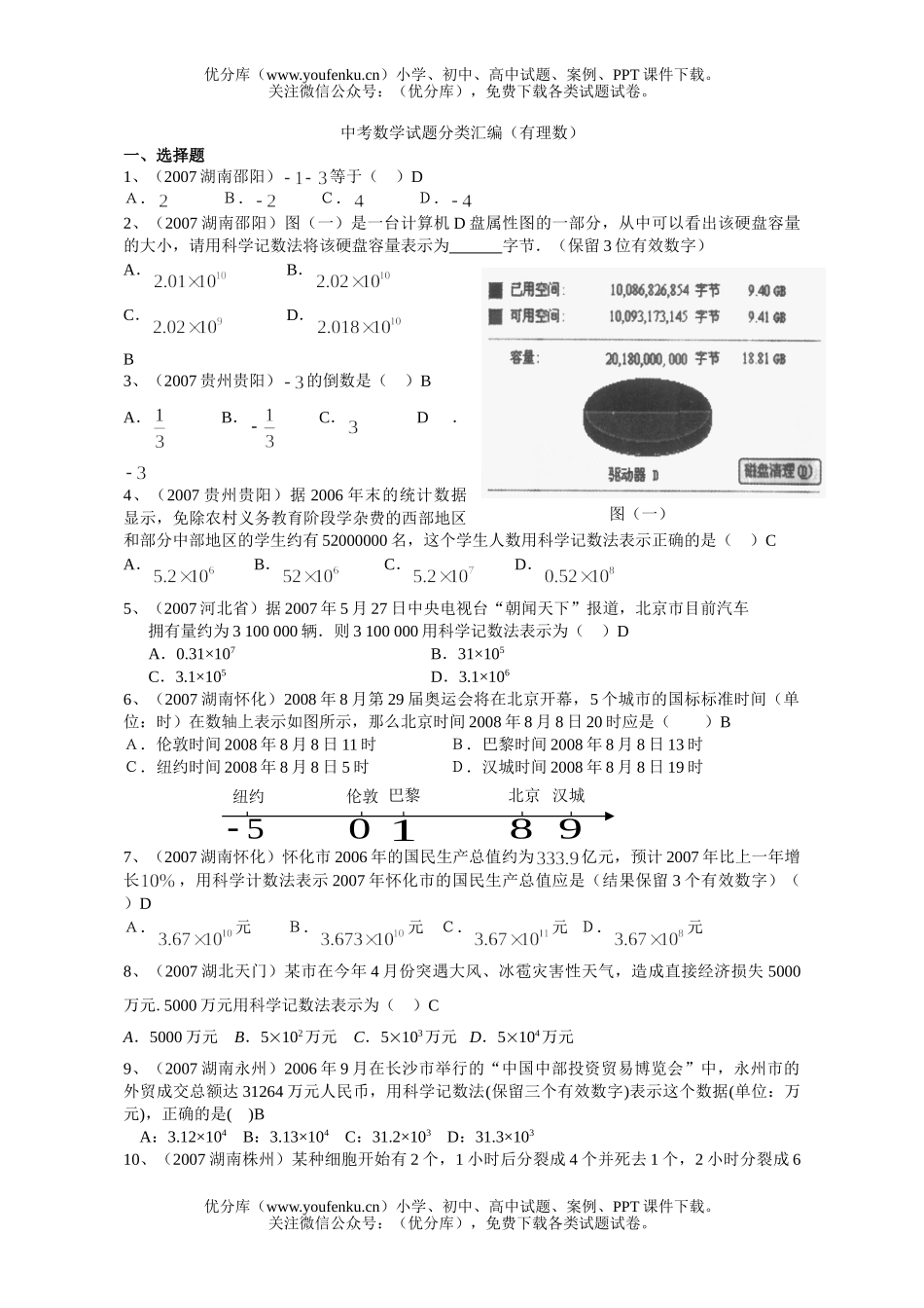 初中数学中考中考分类汇编(有理数)试卷_第1页