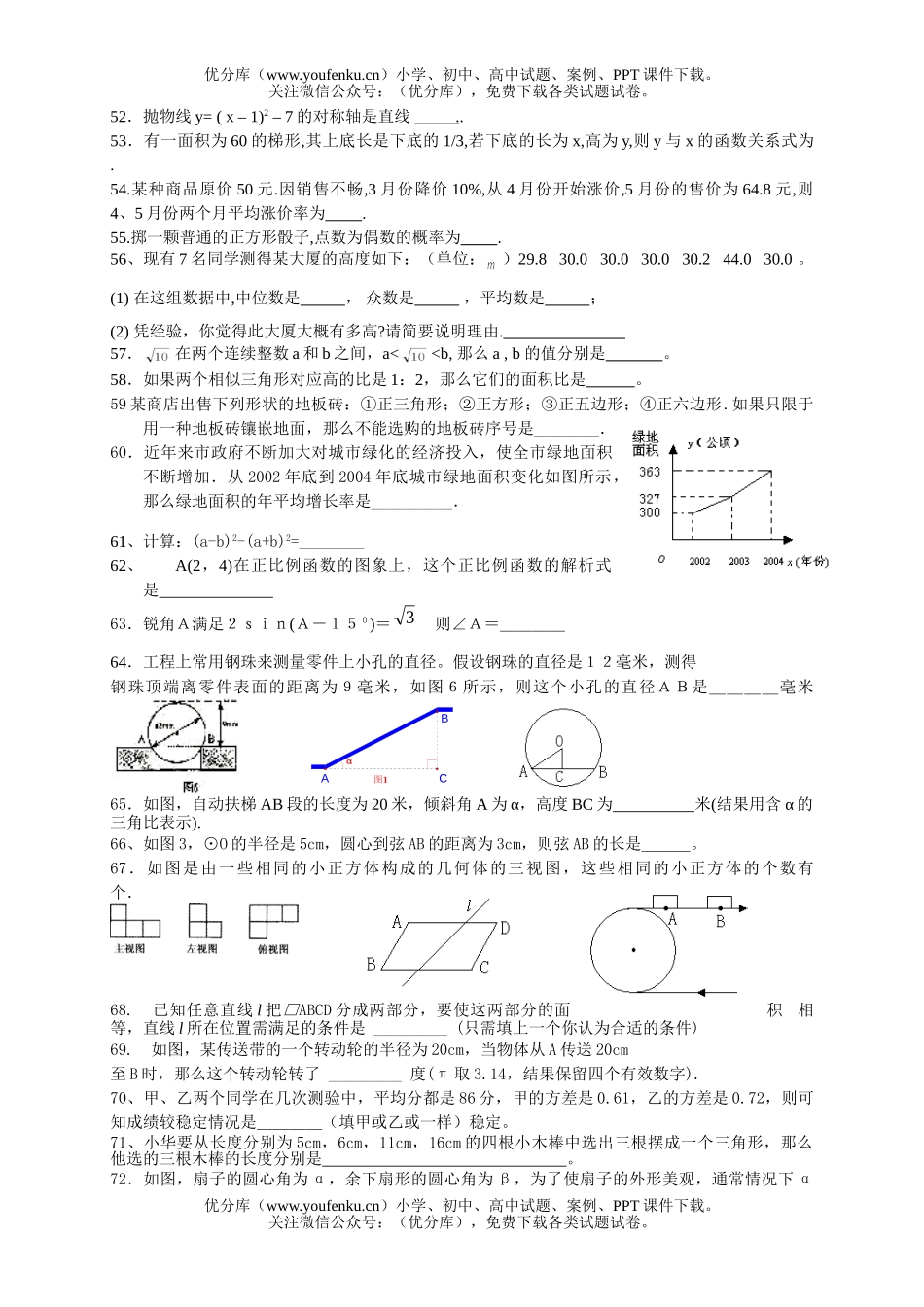 初中数学中考中考填空百题训练试卷_第3页