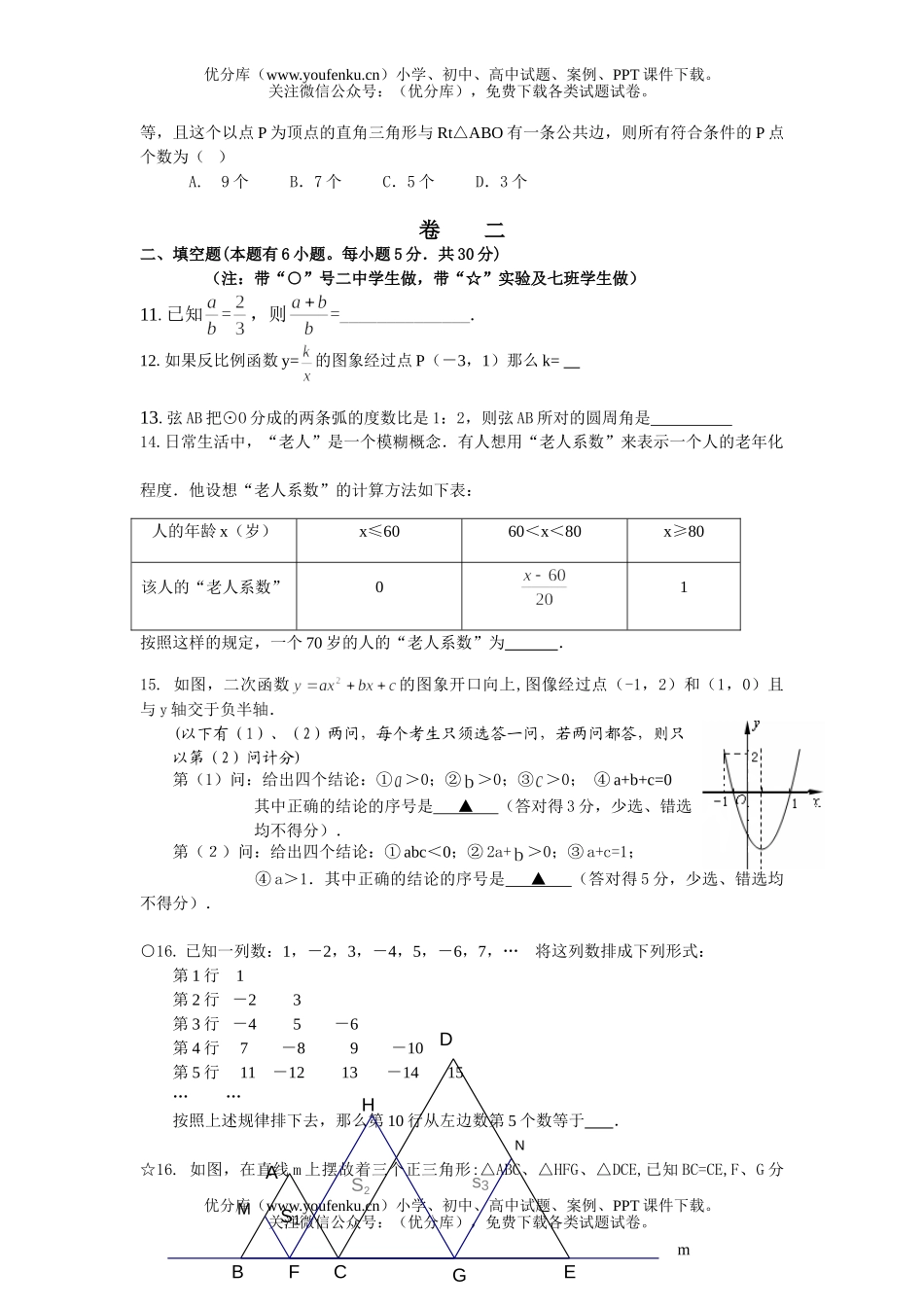 初中数学中考中考测试卷_第2页