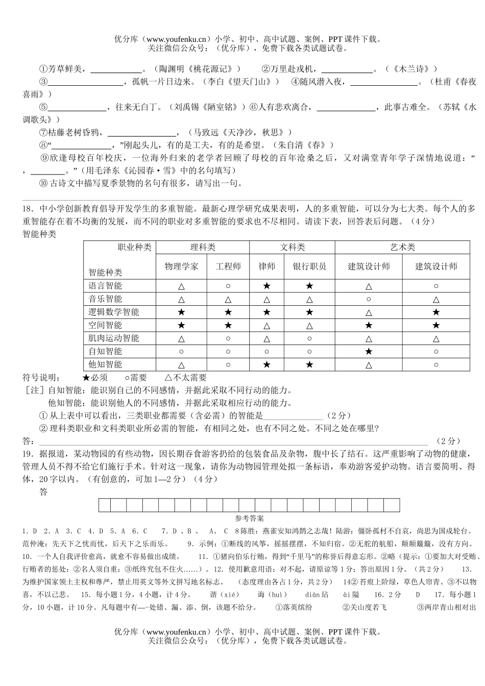 初中语文中考中考考前适应性训练试卷_第3页