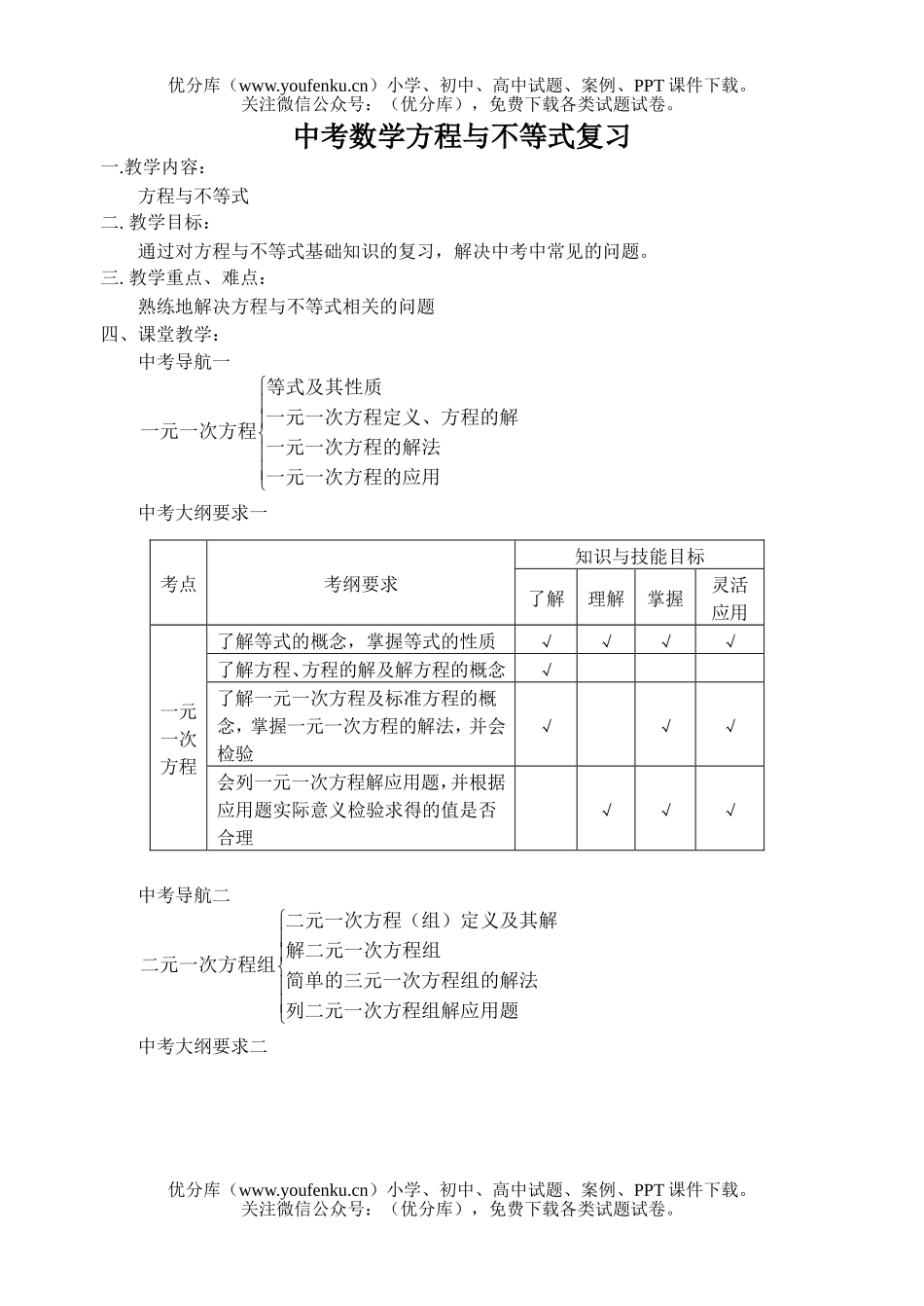 初中数学中考中考方程与不等式复习试卷_第1页