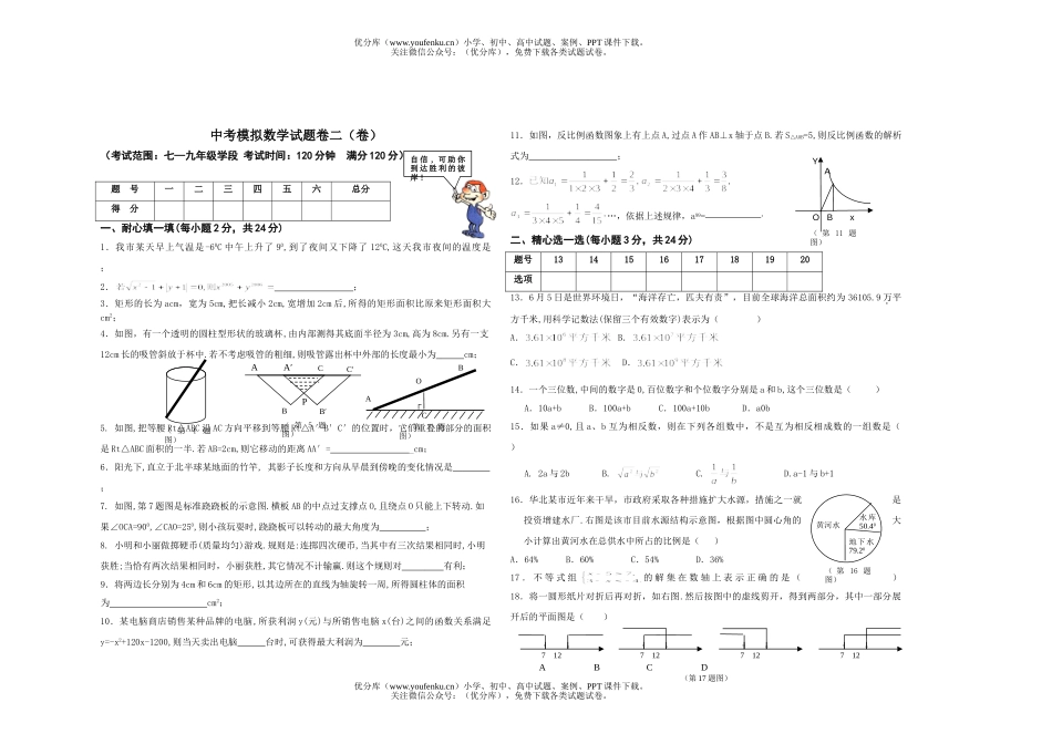 初中数学中考中考模拟卷二试卷_第1页