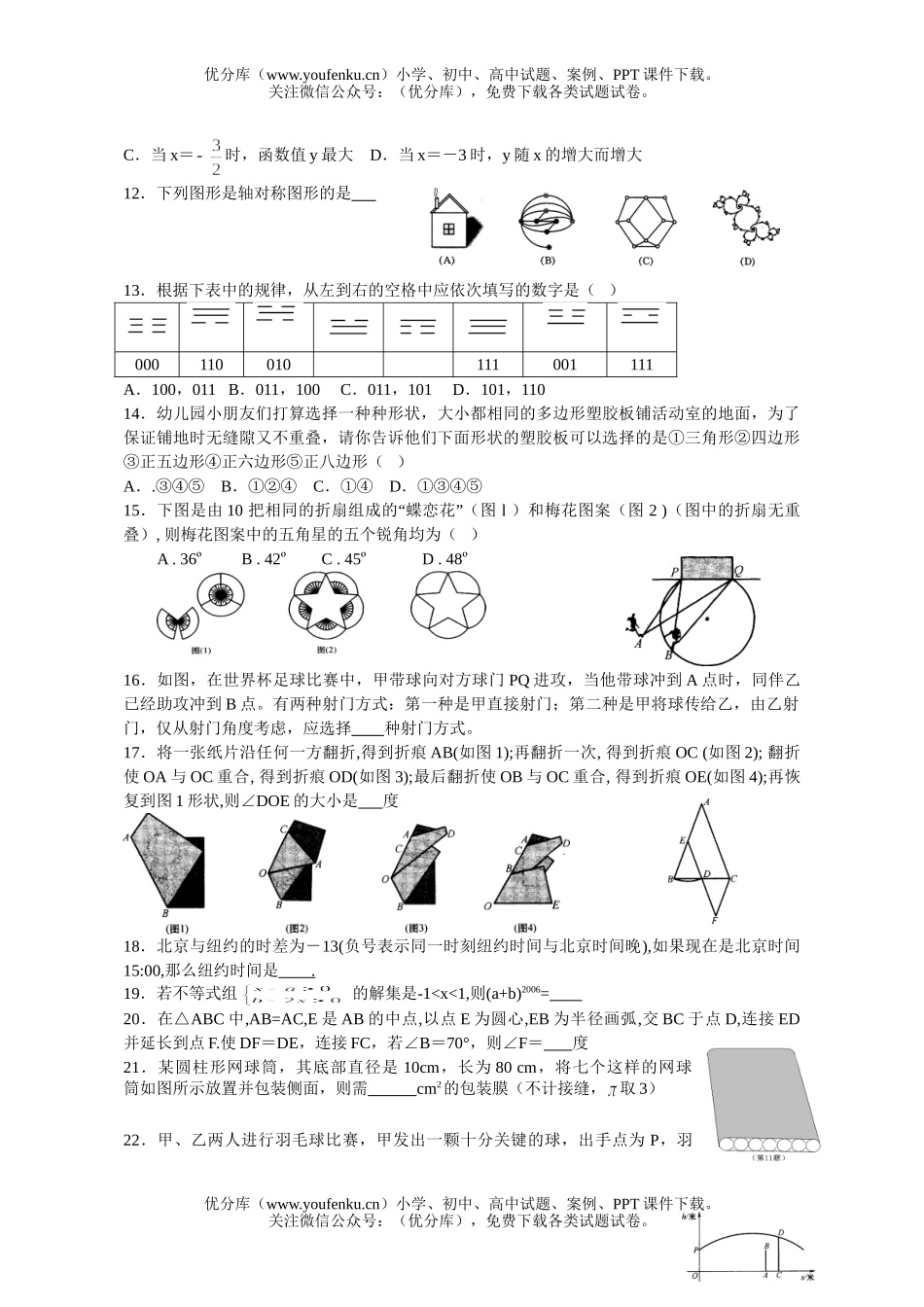 初中数学中考第一学期夜课甲班练习(11)试卷_第2页