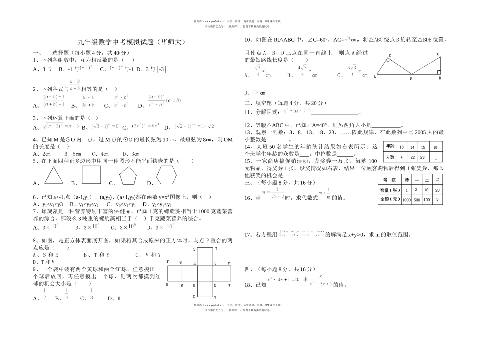 初中数学中考中考模拟试卷_第1页