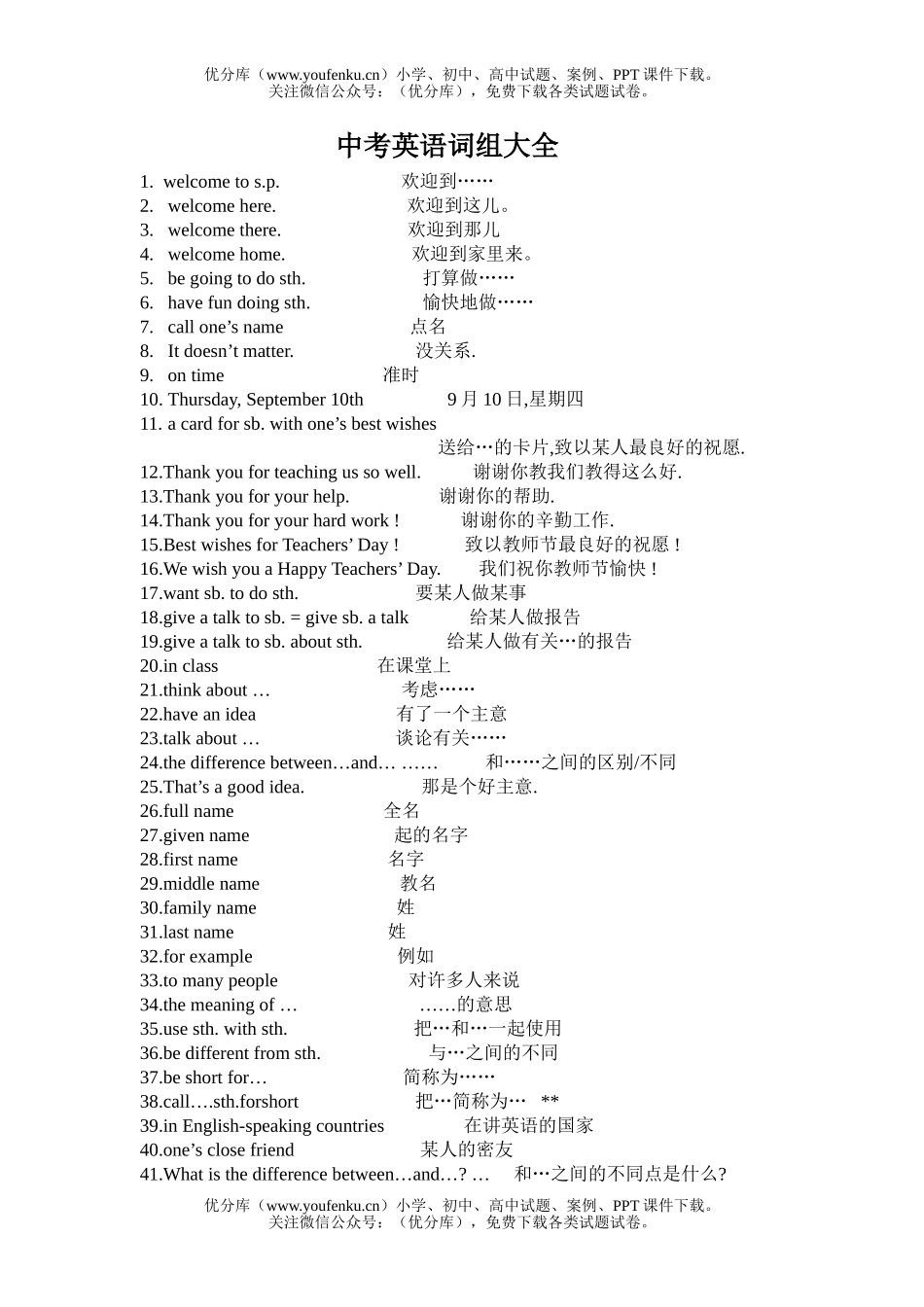 初中英语中考中考词组集试卷_第1页