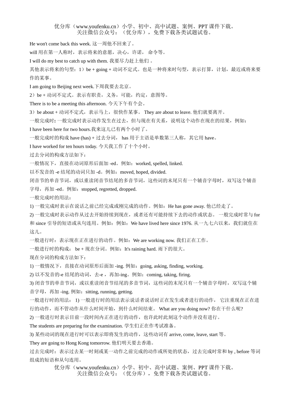 初中英语中考牛津版中考动词时态讲解与练习试卷_第3页