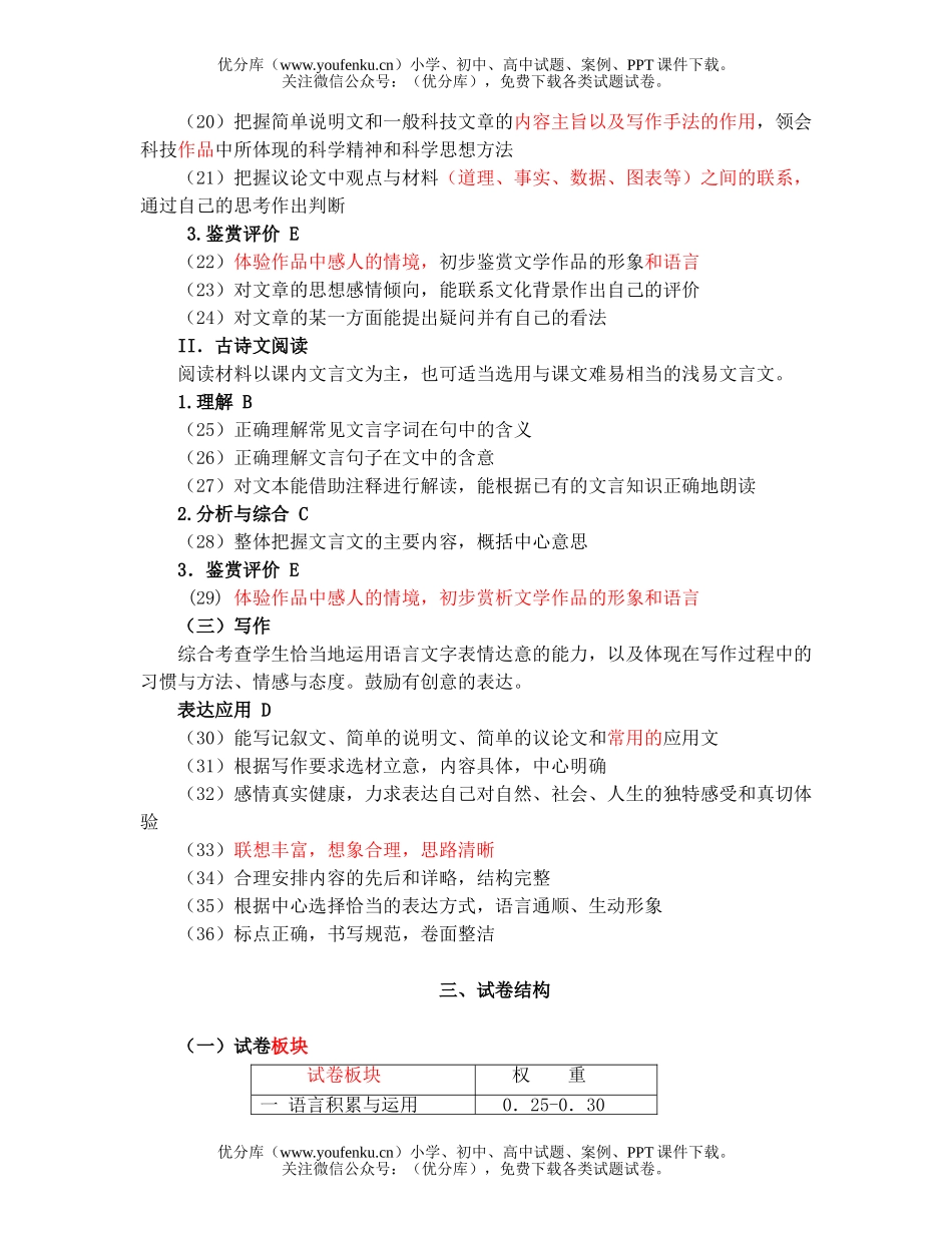 初中语文中考毕业学业考试标准4试卷_第3页