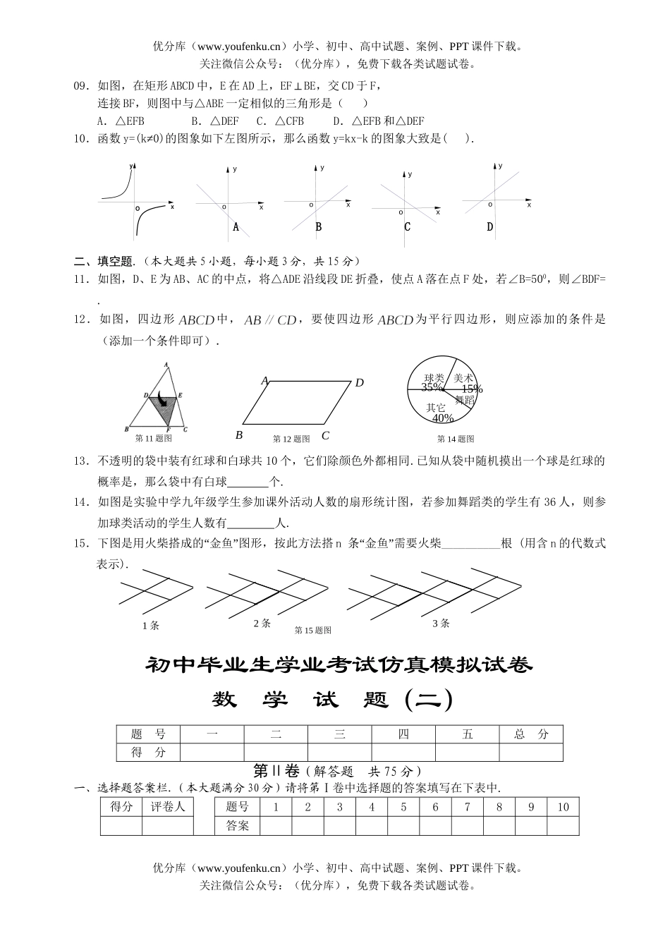 初中数学中考毕业生学业考试仿真模拟2试卷_第1页