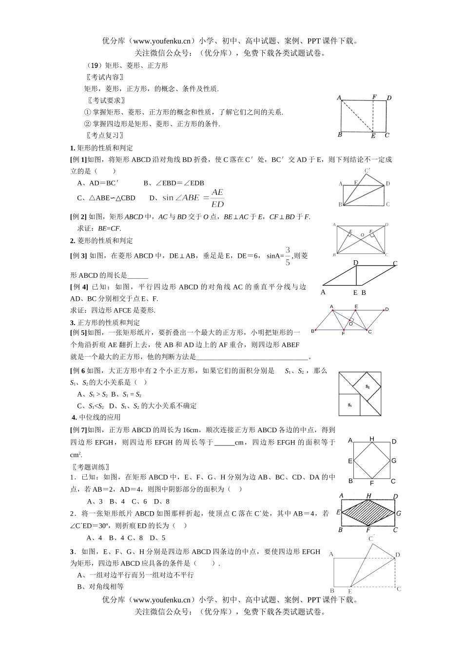 初中数学中考总复习矩形菱形正方形试卷_第1页