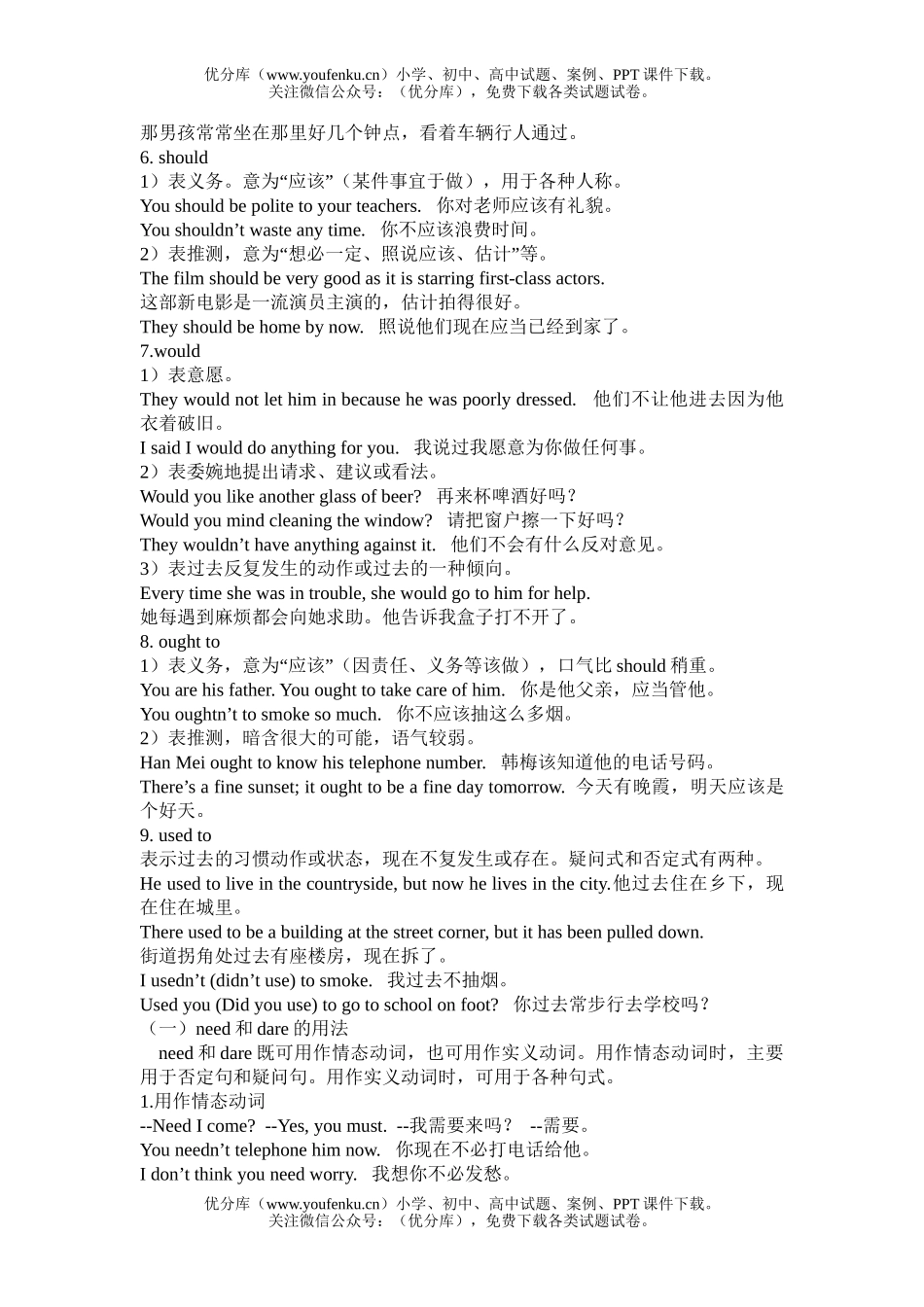 初中英语中考代词情态动词总结及练习题试卷_第3页