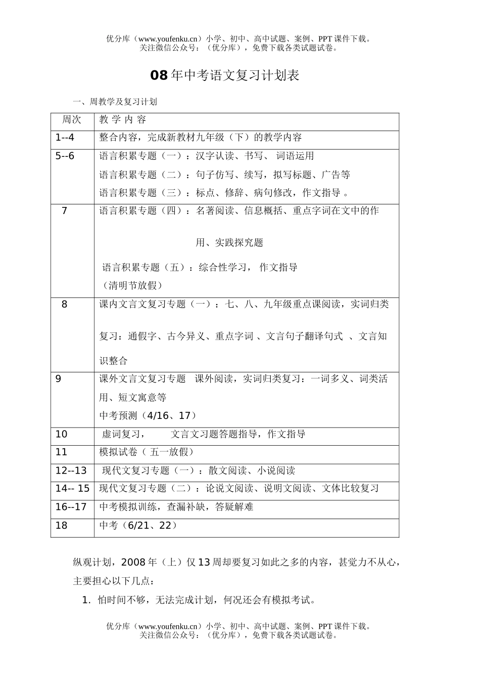 初中语文中考08年中考复习计划表试卷_第1页