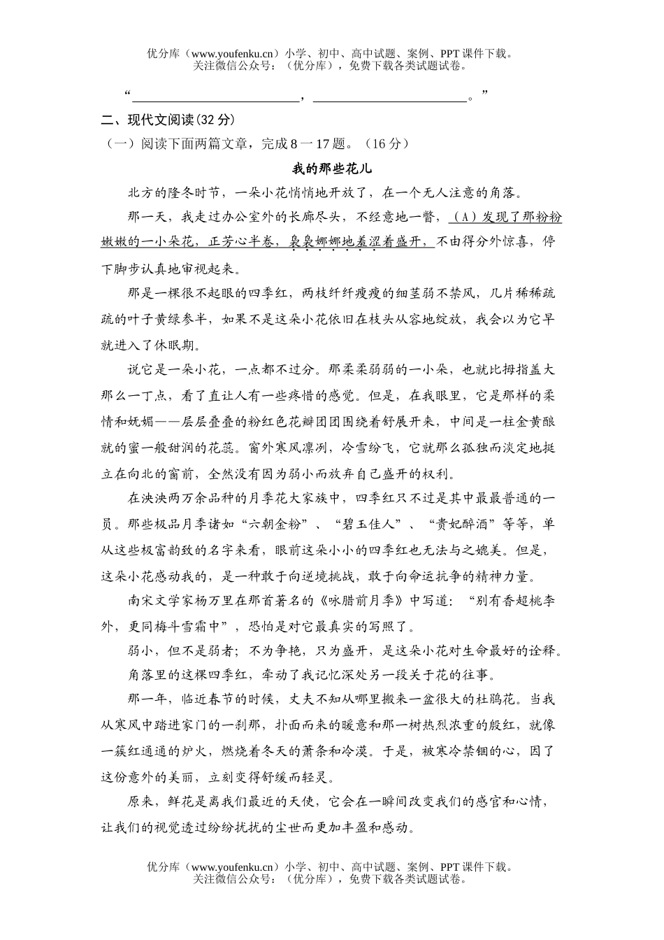 初中语文中考08年毕业生学业考试模拟卷1试卷_第3页