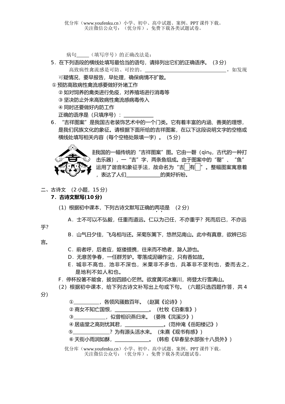 初中语文中考08年中考综合练习题试卷_第2页