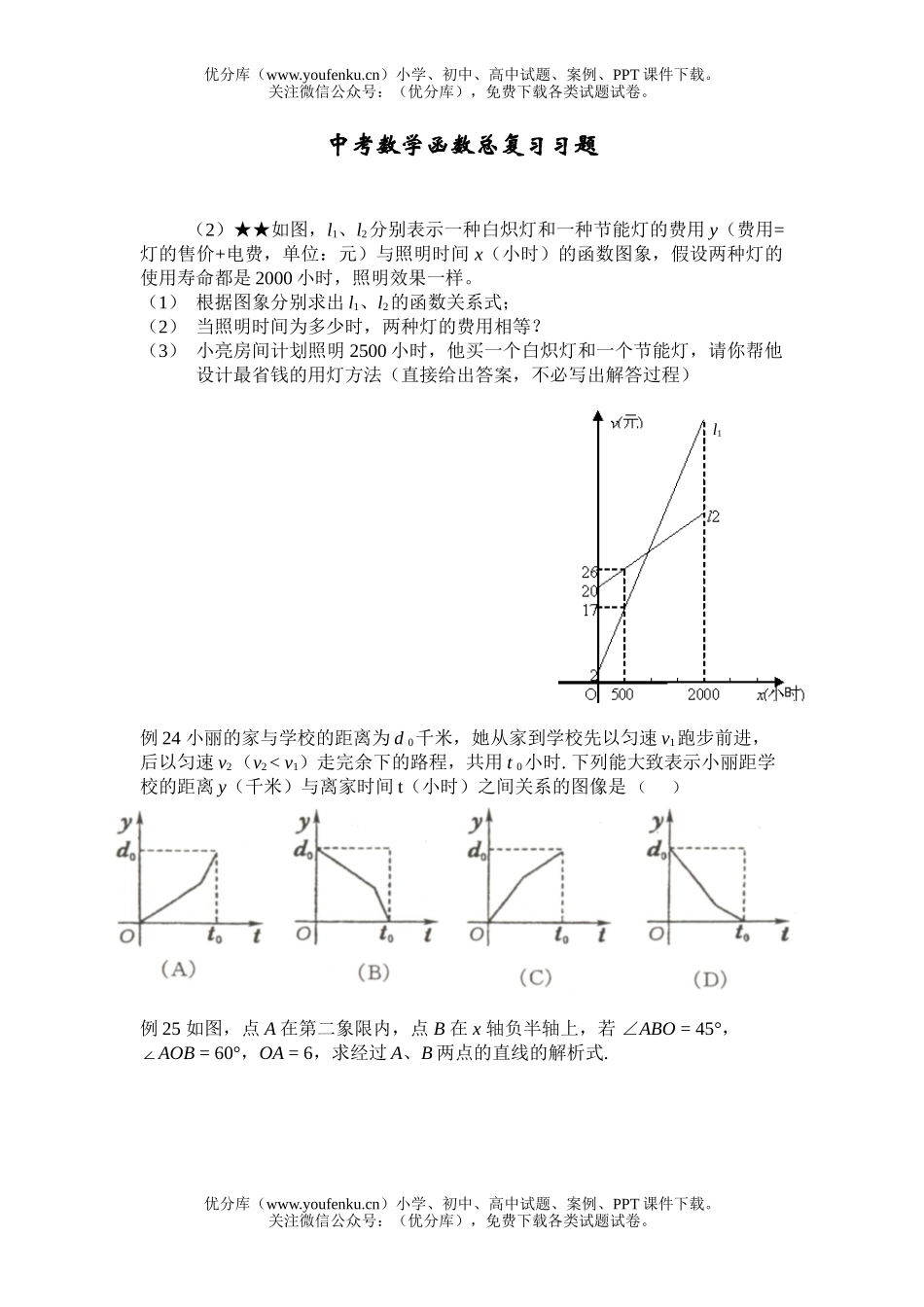 初中数学中考中考函数总复习习题2试卷_第1页