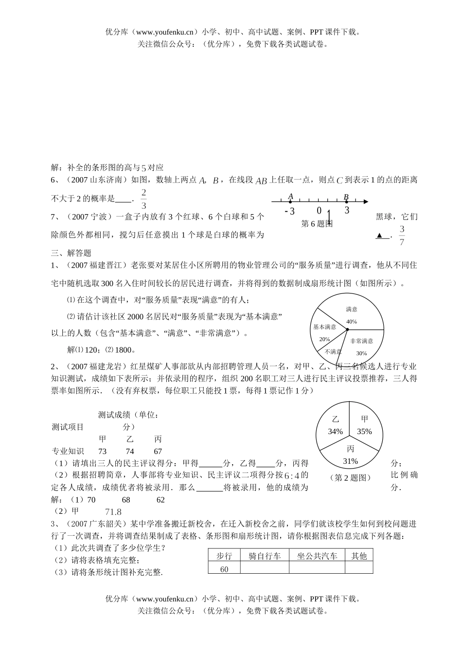 初中数学中考中考统计初步与概率问题试卷_第3页
