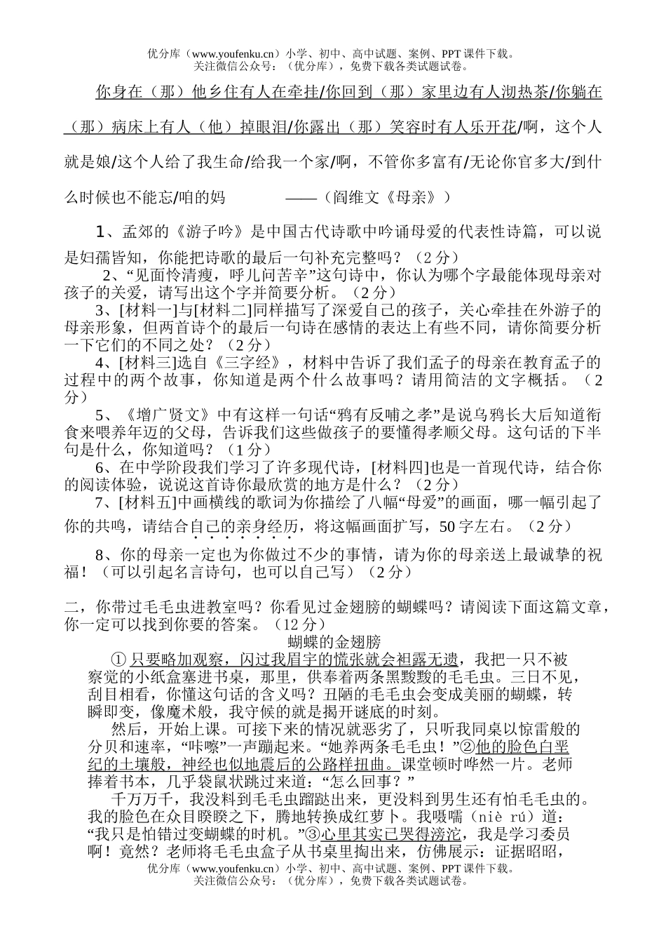 初中语文中考08年中考训练试卷_第2页