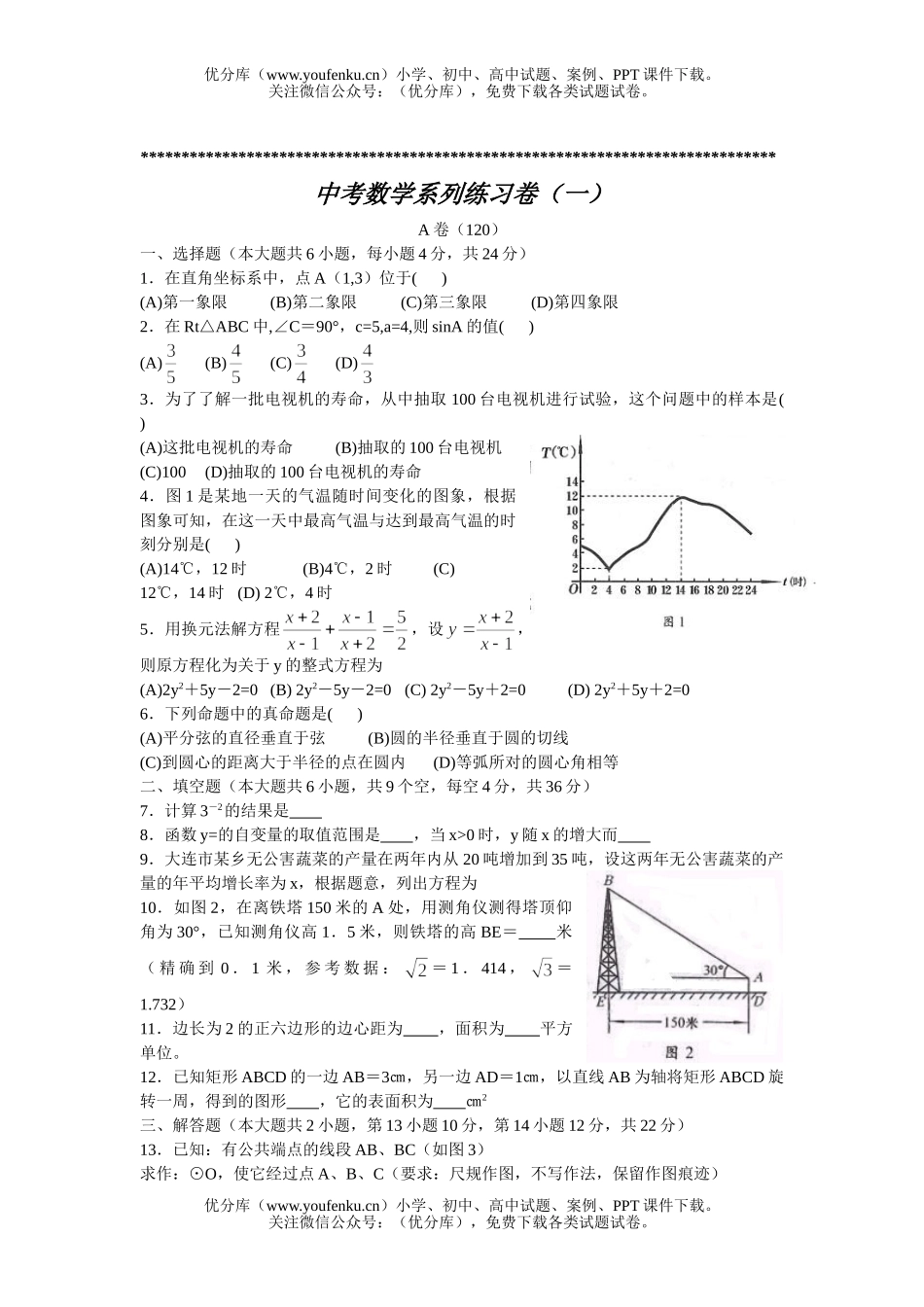 初中数学中考中考系列练习试卷_第1页