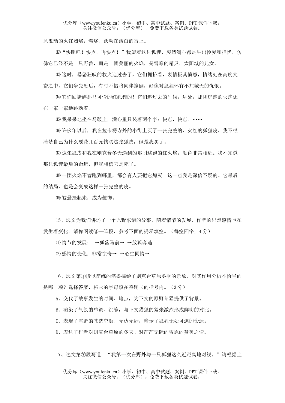 初中语文中考中考奔跑的火焰阅读试卷_第2页
