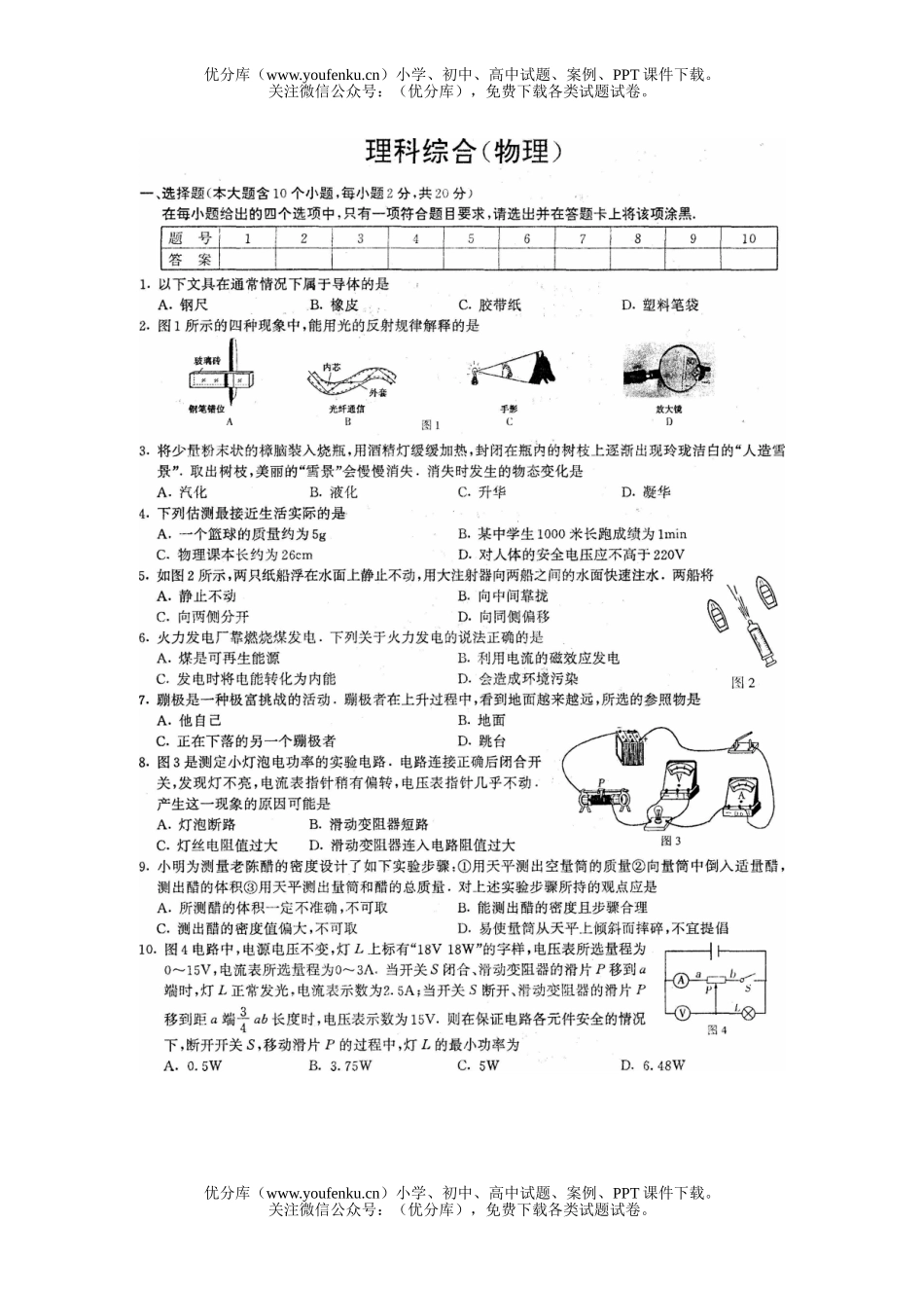 初中物理中考中考理科综合试卷_第1页
