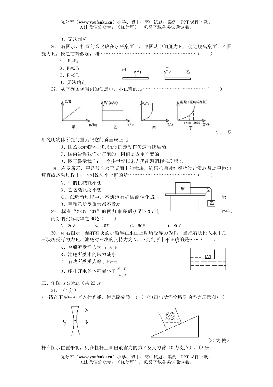 初中物理中考中考第一次模拟测试卷_第3页