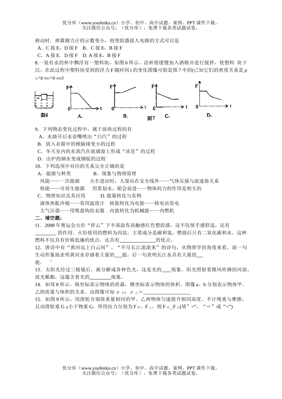 初中物理中考08年黄石市毕业生升学考试卷_第2页