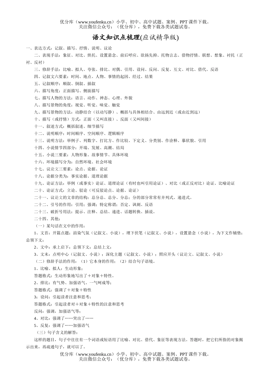 初中语文中考中考通用知识点梳理应试卷_第1页