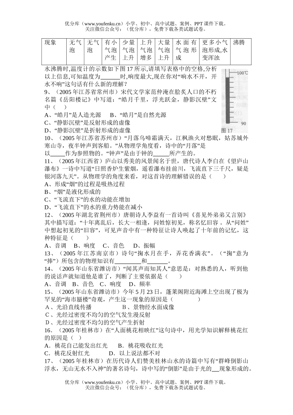 初中物理中考2005年中考汇编(诗词、俗语应用的知识)试卷_第2页