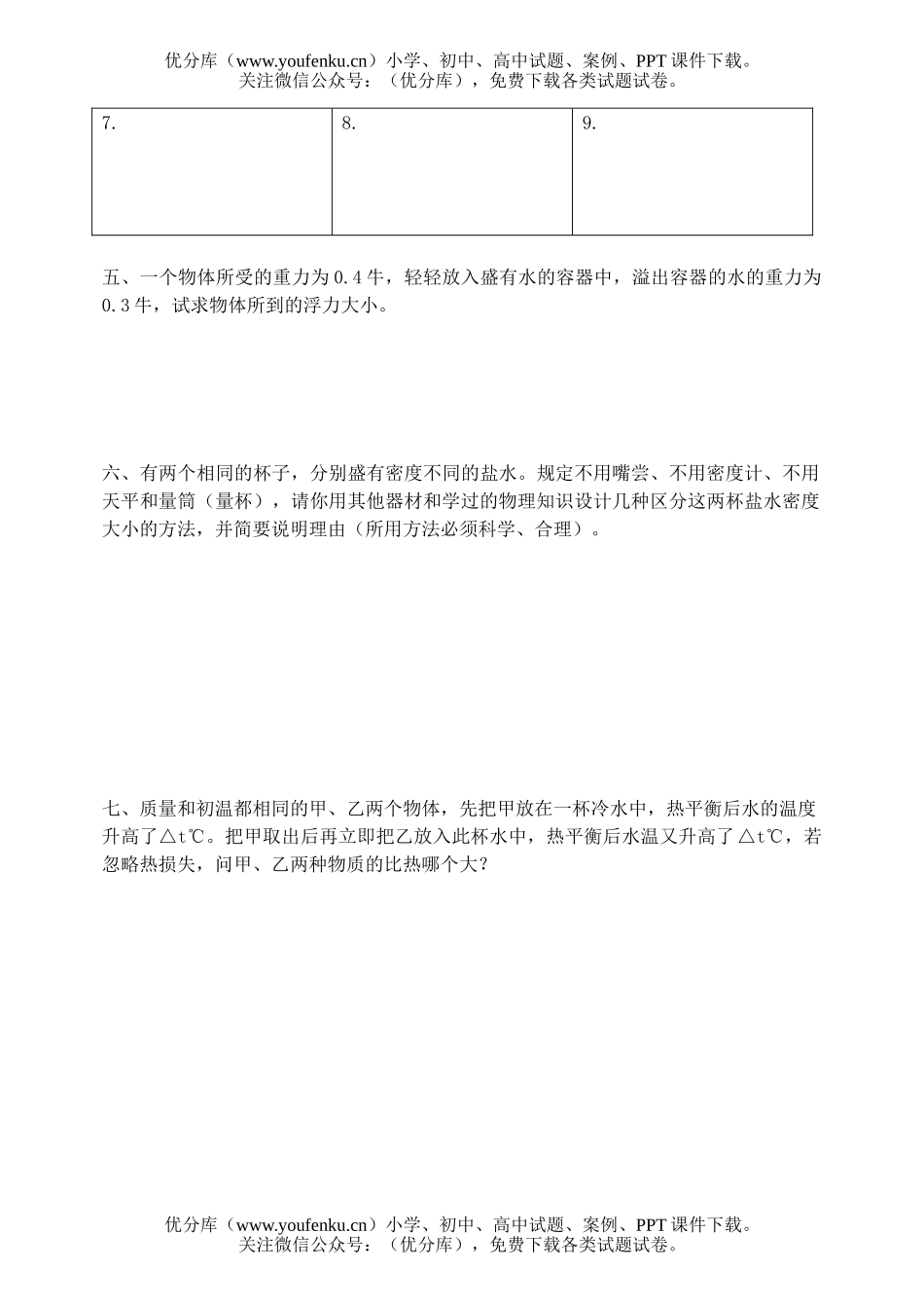 初中物理中考中考学科训练-开放性研究试卷_第1页