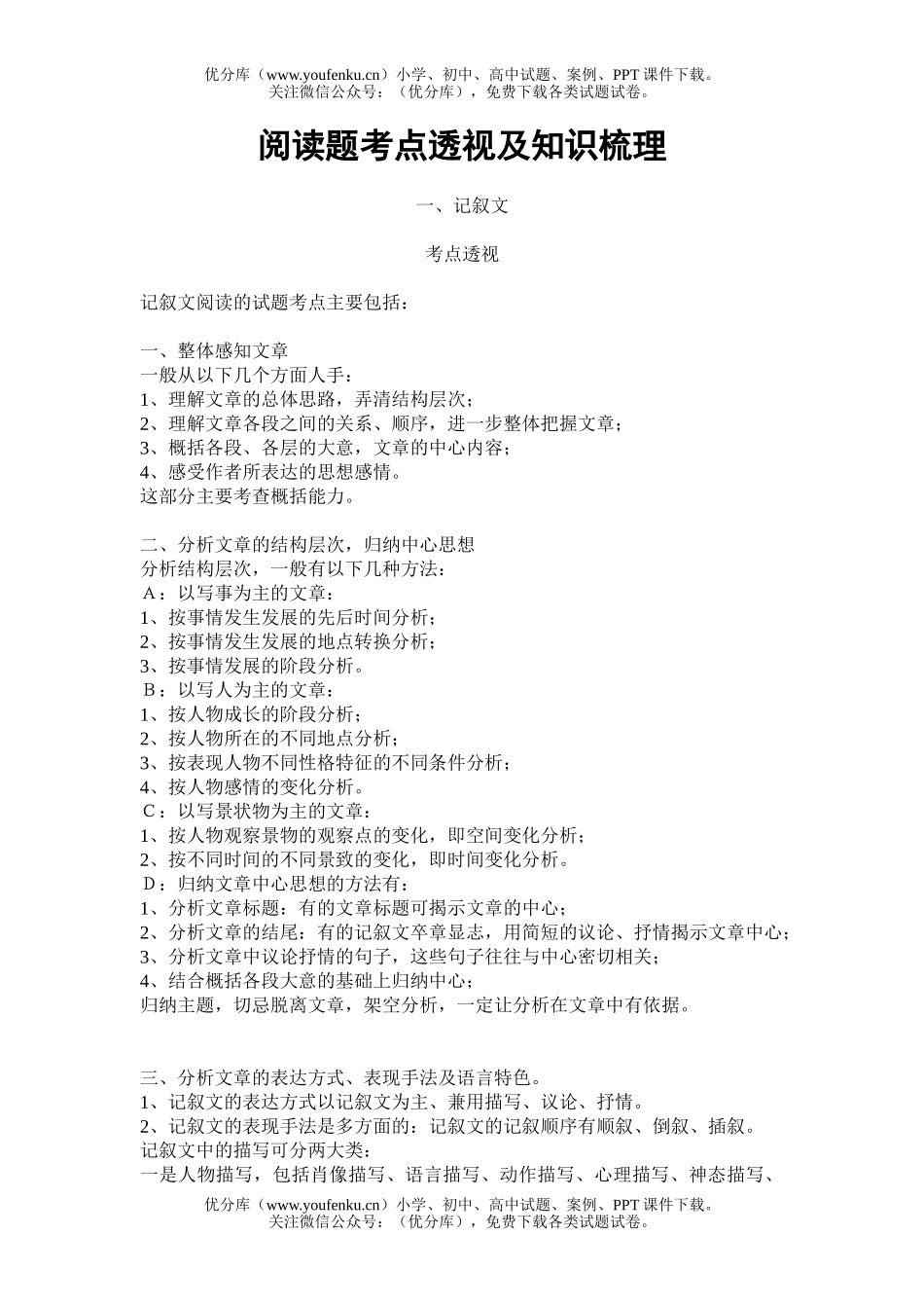 初中语文中考中考阅读题考点透视及知识梳理试卷_第1页