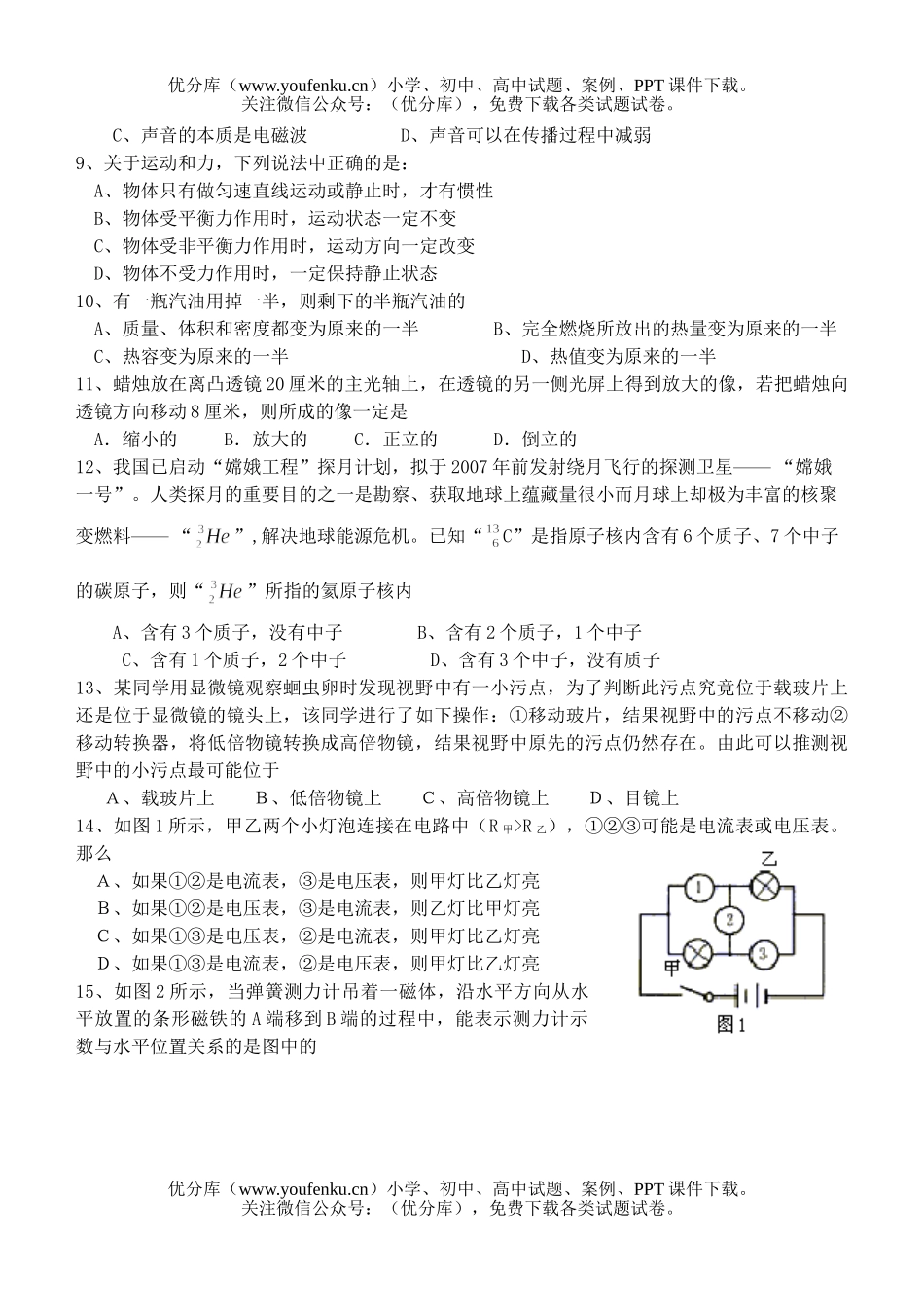 初中物理中考中考模拟5试卷_第2页