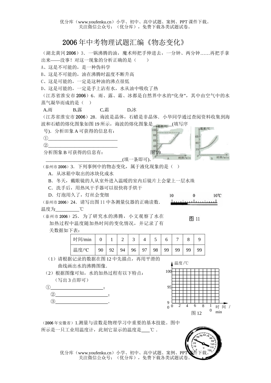初中物理中考2006年全国各地中考汇编-物态变化试卷_第1页