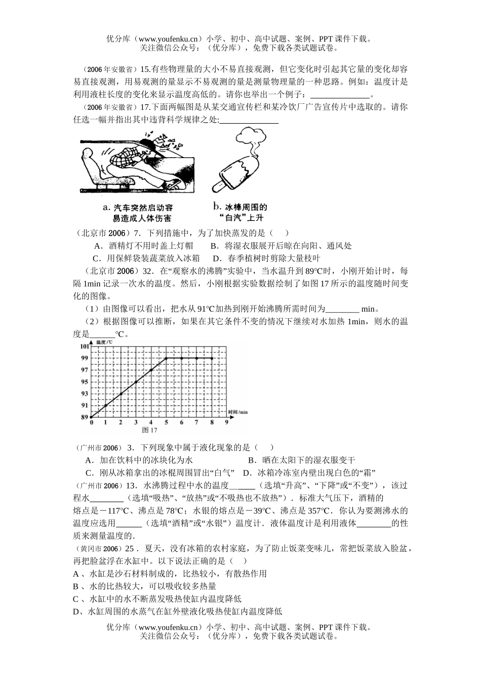初中物理中考2006年全国各地中考汇编-物态变化试卷_第2页
