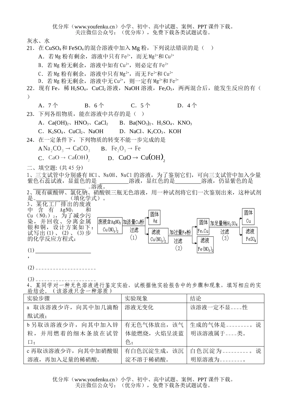 初中化学考中考酸碱盐复习系列试卷_第2页
