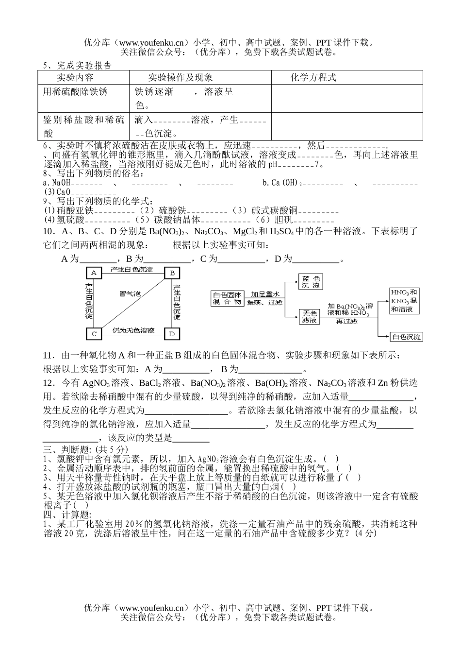初中化学考中考酸碱盐复习系列试卷_第3页