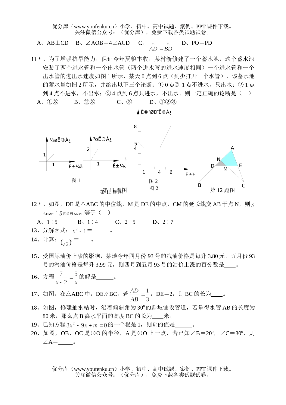 初中数学中考中考填空选择基础训练试卷_第1页