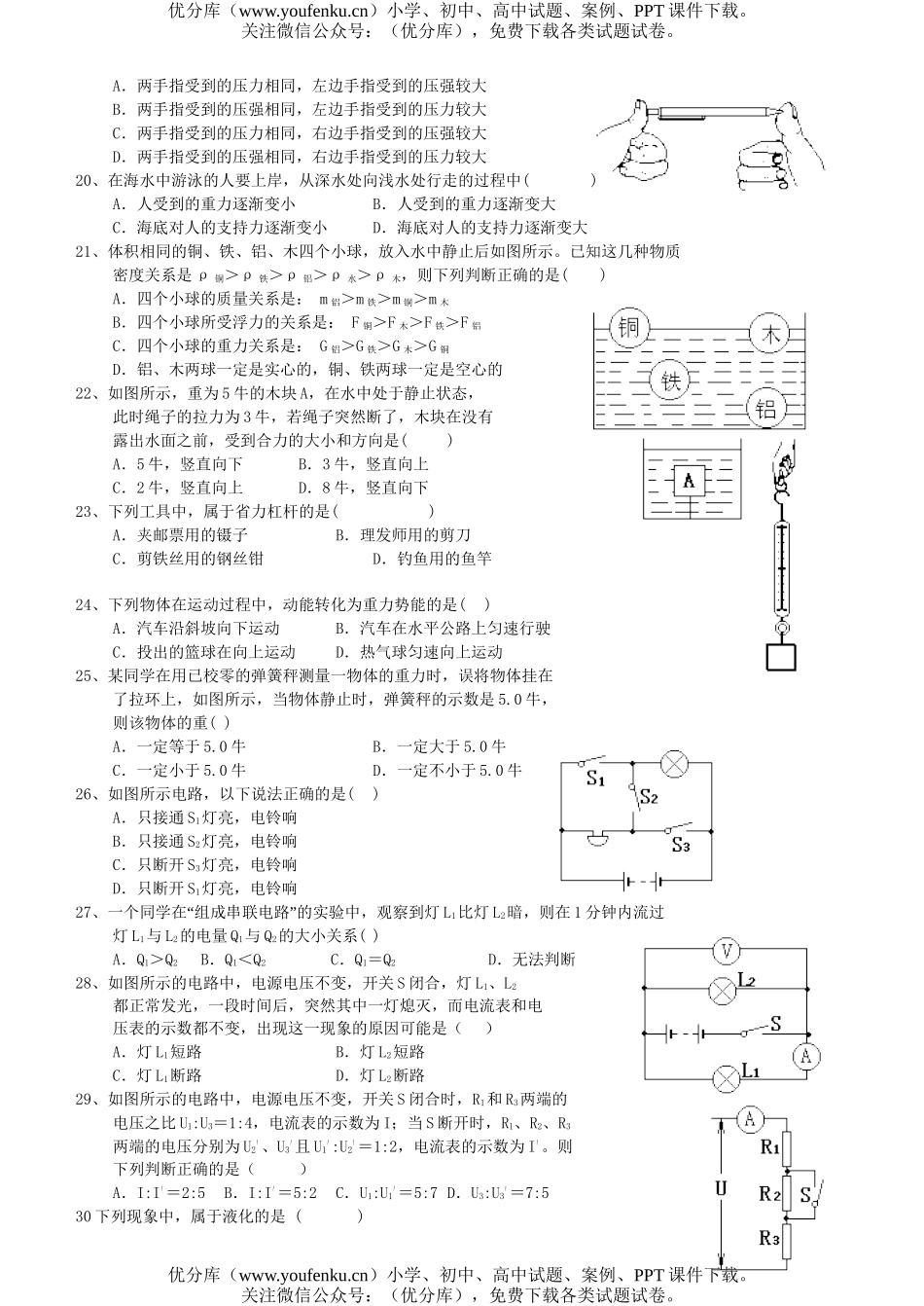 初中物理中考庙沟中学中考模拟二试卷_第2页