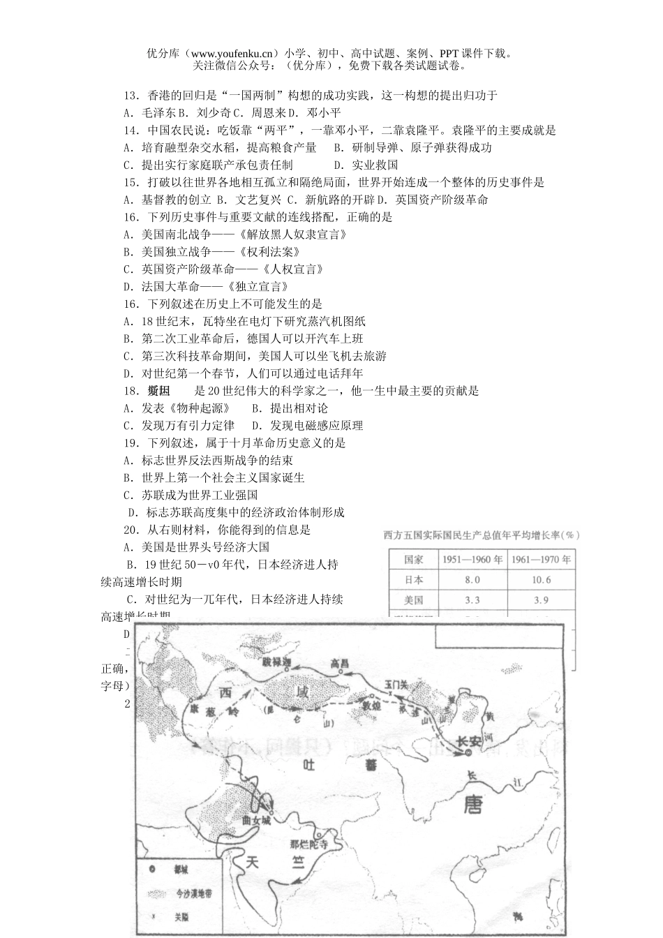 初中历史中考2006年福州市毕业班质量检查试卷_第2页