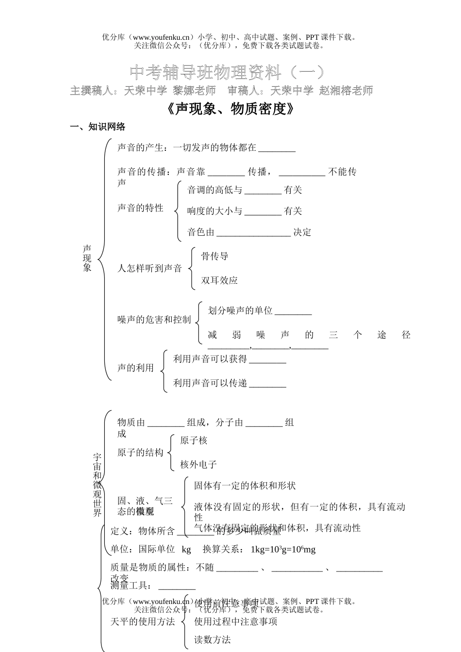 初中物理中考中考声现象物质密度专题复习试卷_第1页