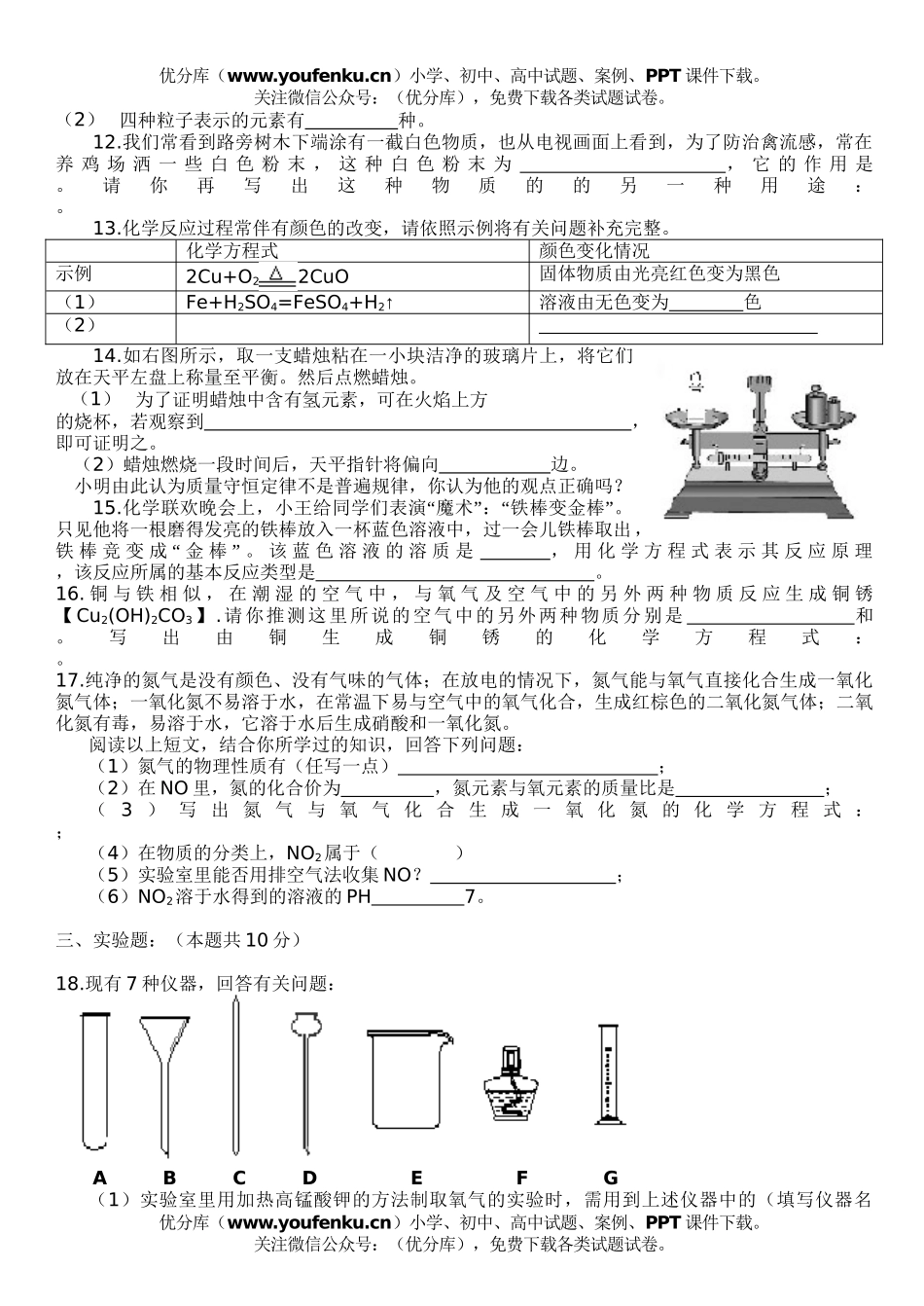 初中化学考毕业班质量检查试卷_第2页