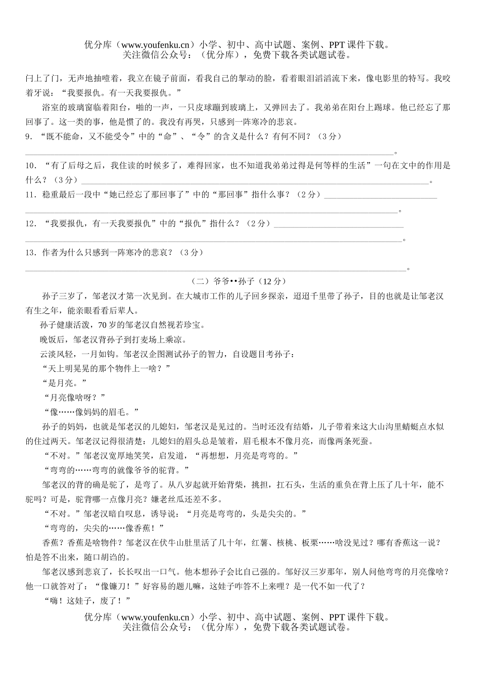 初中语文中考中考第一轮总复习四试卷_第3页